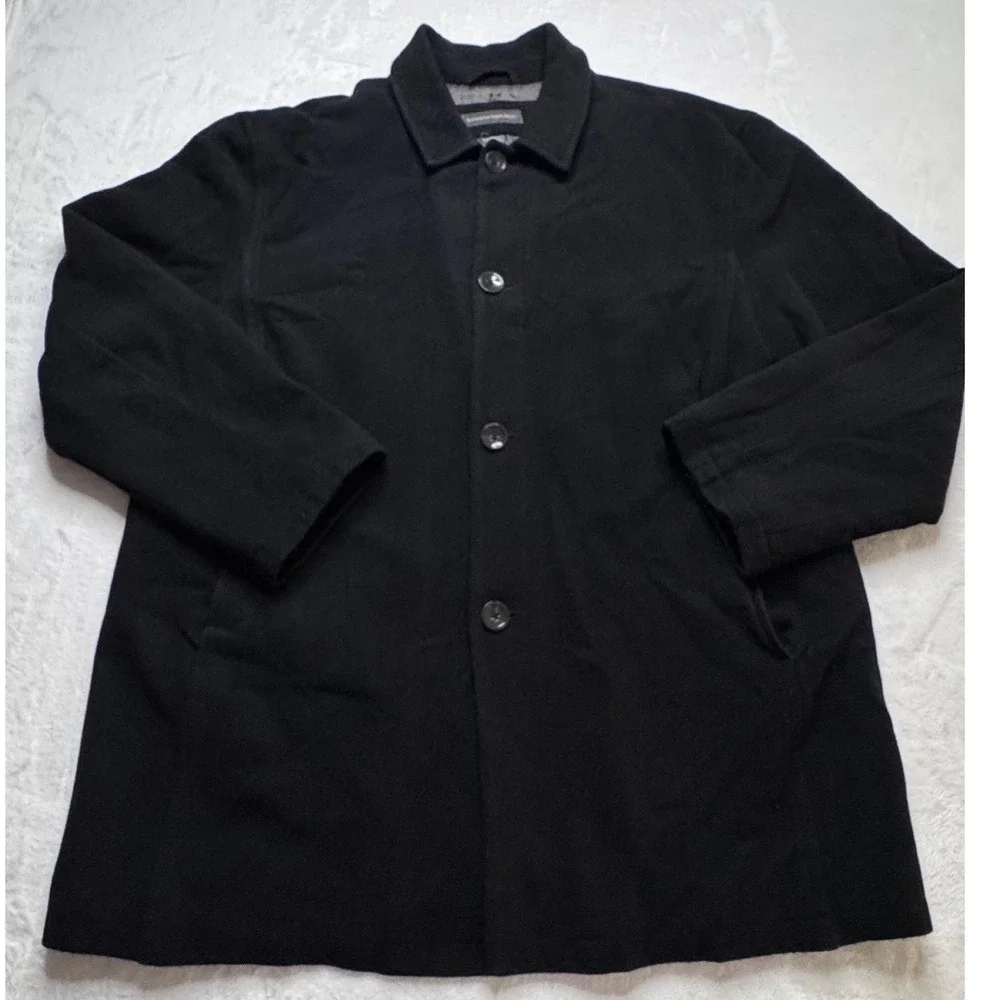 Banana Republic Mens XL Black Wool Cashmere Car Coat Overcoat Classic Business